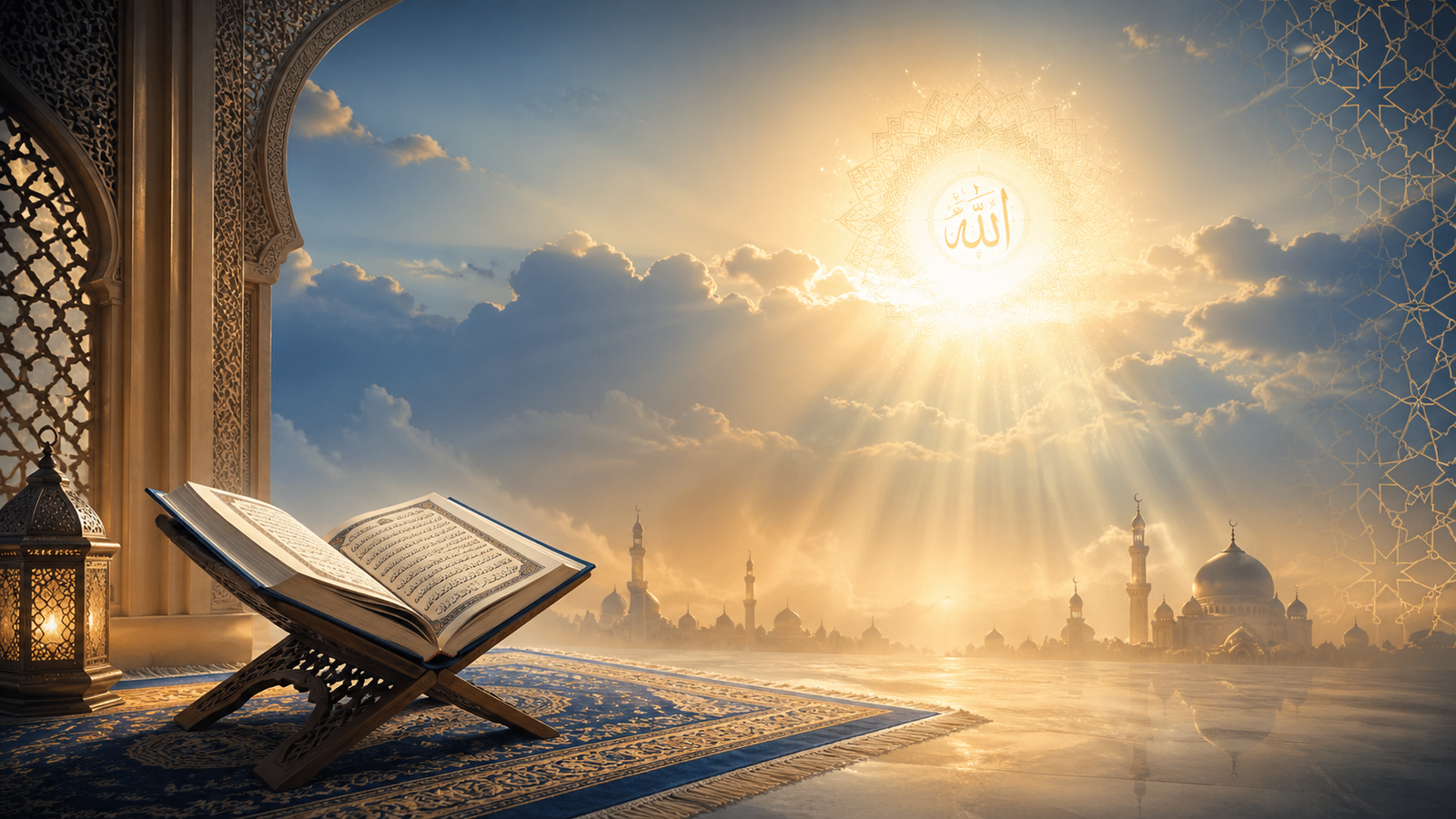 Oneness of Allah Tawhid Islamic concept with Qur’an and divine light