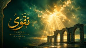 An artistic graphic representation of Islamic spiritual devotion and the meaning of ritual sacrifice in Islam.
