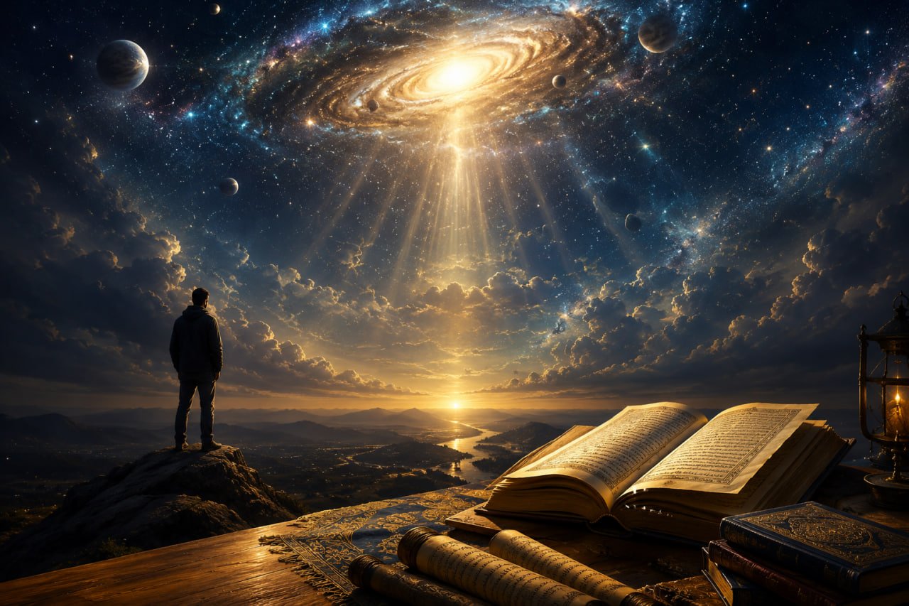 Symbolic depiction of divine majesty contrasted with human limitation in a theological discussion about incarnation.