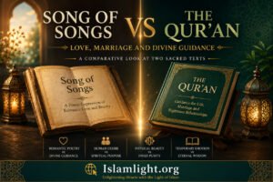 Comparison between the Biblical Song of Songs and the Holy Qur'an regarding love, marriage, modesty, and divine revelation.