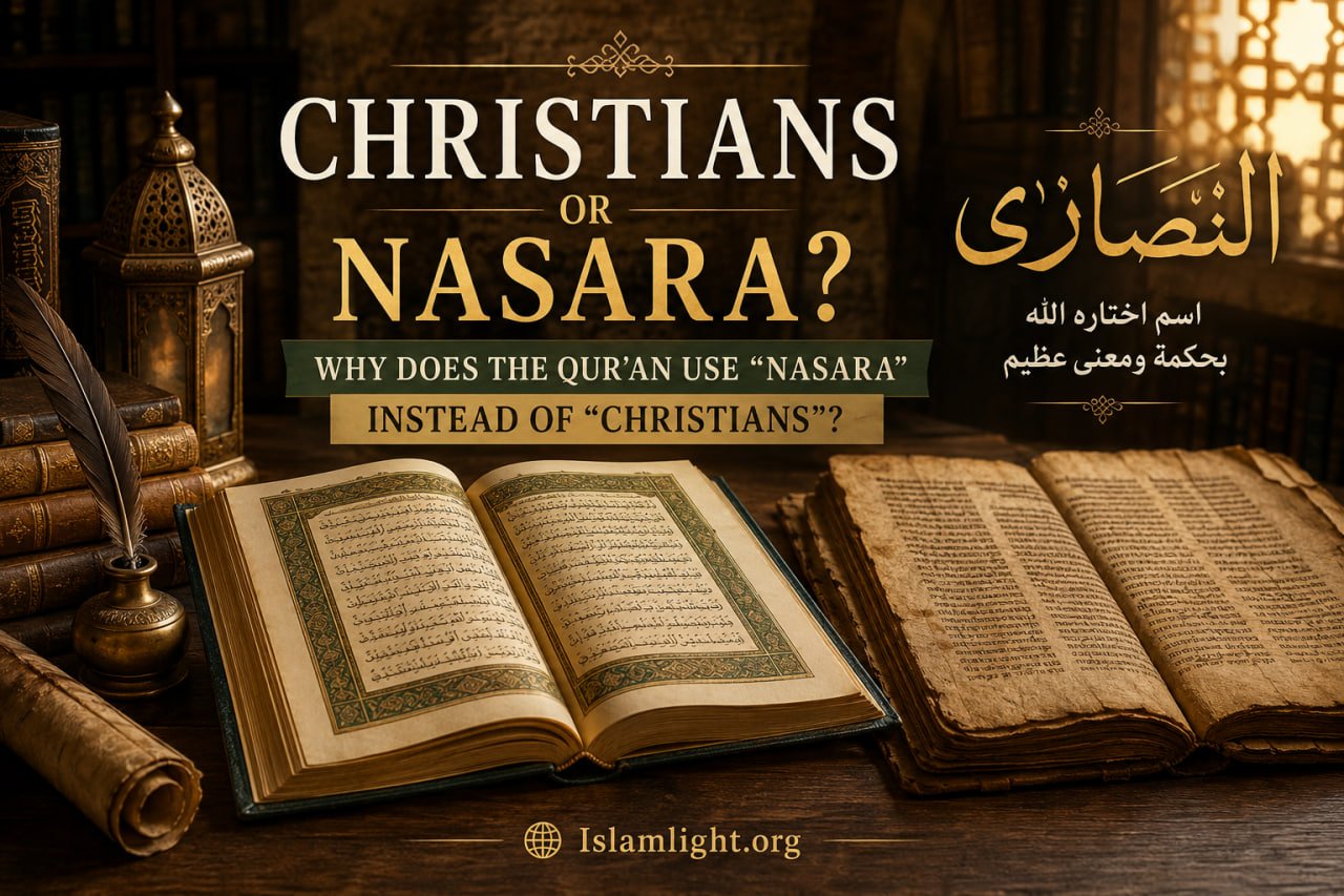Qur'an and historical manuscripts illustrating the difference between the terms Nasara and Christians in Islamic theology.