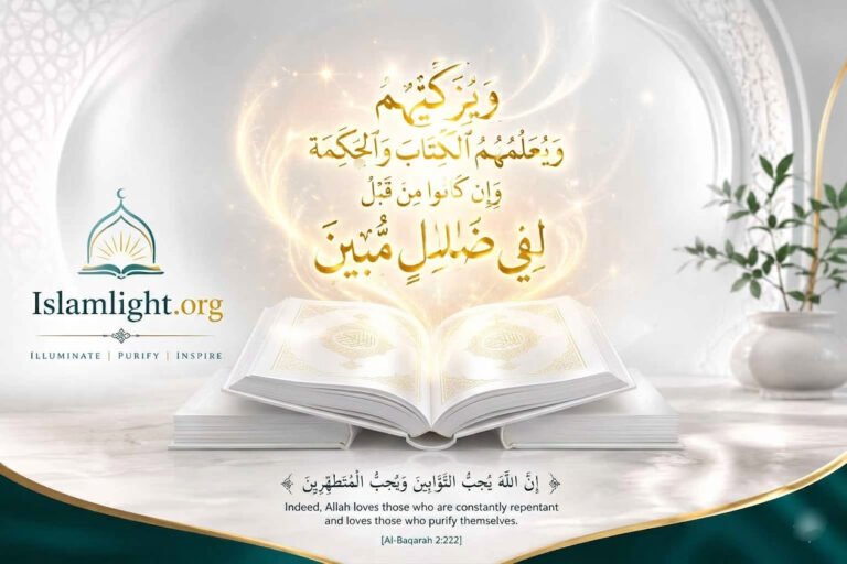 An open, bright white shining Holy Quran illuminating gold Arabic calligraphy text, symbolizing divine revelation and the purification of truth over dark, burnt historical myths.