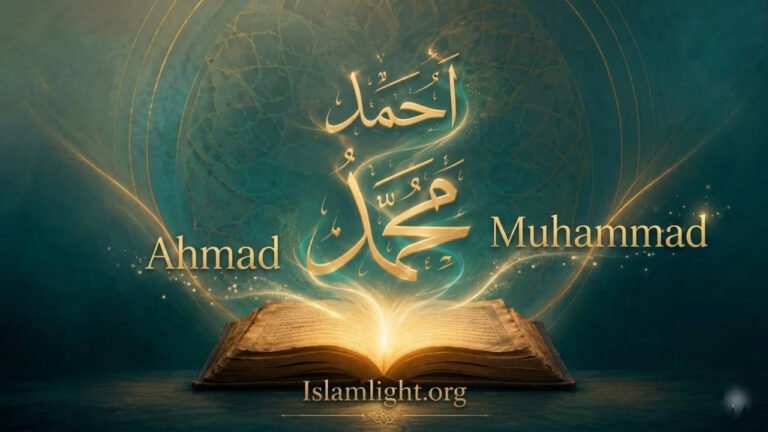 Glowing golden text transitioning from an ancient scroll into structured Arabic calligraphy, representing the fulfillment of the Paraclete prophecy.