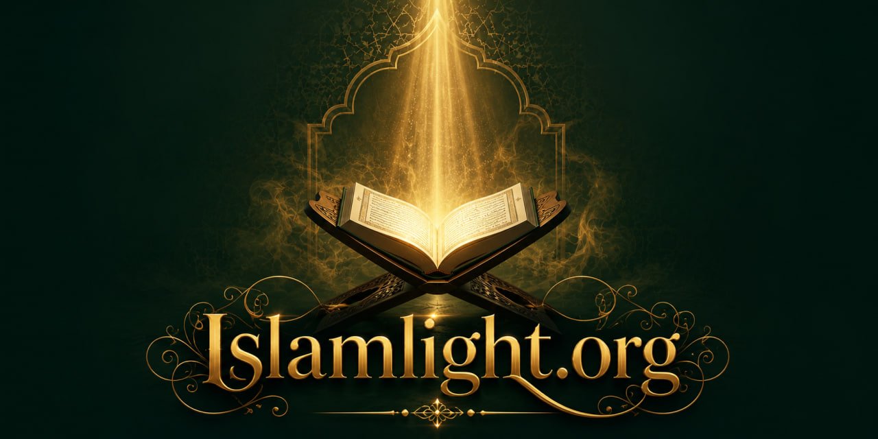 An open Holy Quran with glowing golden light rising from its pages against a dark emerald green background.