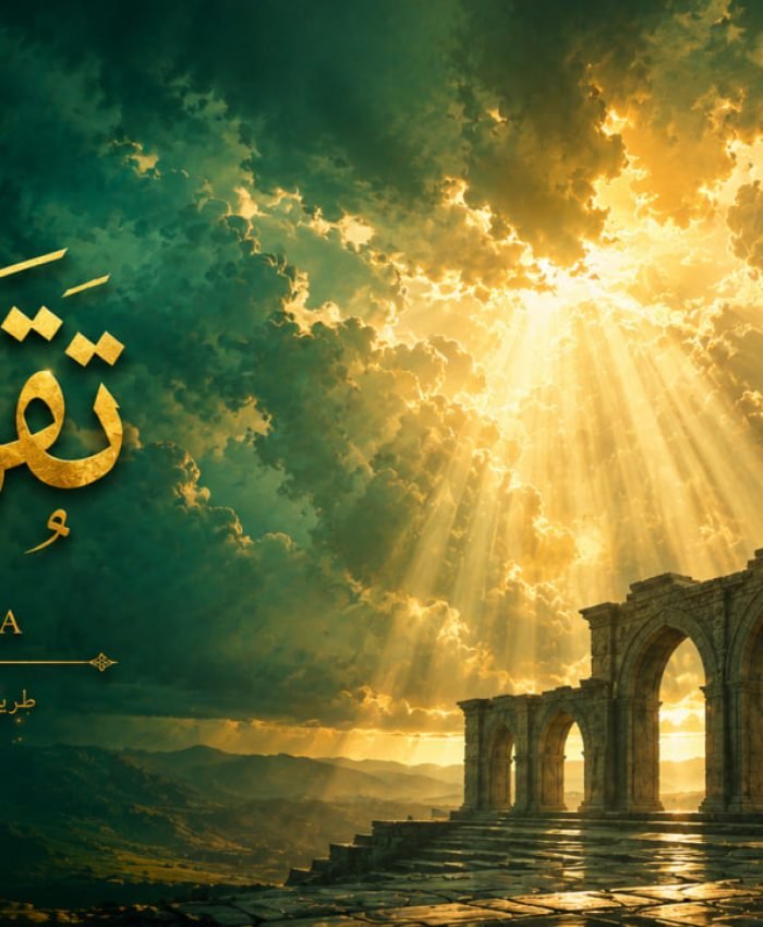 An artistic graphic representation of Islamic spiritual devotion and the meaning of ritual sacrifice in Islam.