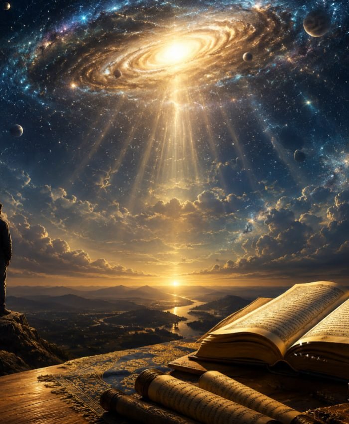 Symbolic depiction of divine majesty contrasted with human limitation in a theological discussion about incarnation.
