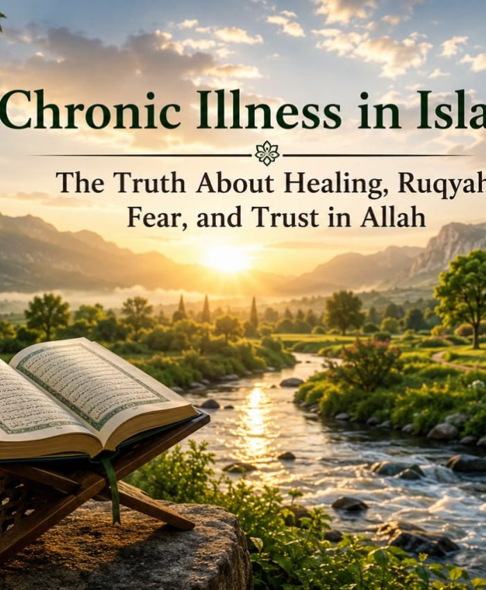 Peaceful Islamic landscape symbolizing healing, hope, patience, and trust in Allah during chronic illness.